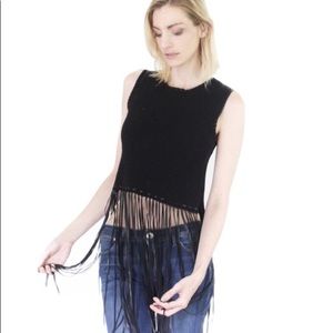 Zara Leather Fringe Top - NEW